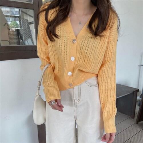 Hzirip Korean Button Solid Knitted Sweater V-Neck 2021 New Autumn Open Stitch Women Sweater All-Match Casual Fashion Elegant