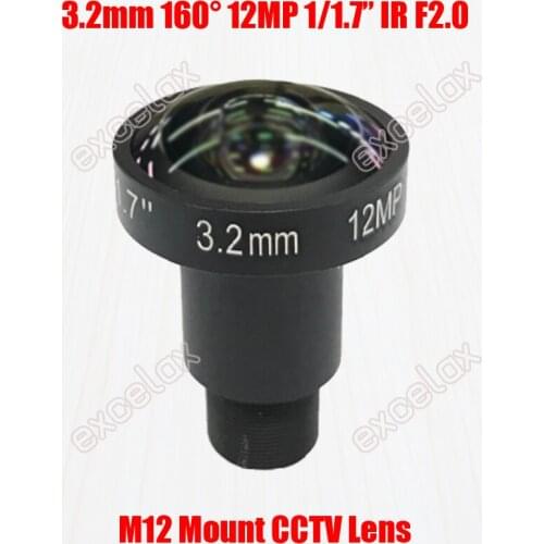 12MP 1/1.7" 3.2mm 160 Degrees MTV M12 Mount CCTV Lens Fixed Iris IR for 5MP 8MP 4K 12 Megapixel Video Security Camera