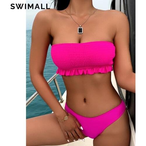 2021 Sexy Bandeau Bikini Swimsuit Female Ruffle Swimwear Women Push Up Bikini Set Beach Bathing Suit Summer Bather Biquini