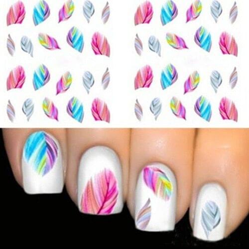 5pcs Fashion Feather Nail Art Water Transfer Sticker Rainbow Dreams Decal