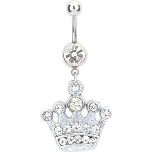 White Crystal Crown pendant body art puncture navel nail stainless steel jewelry