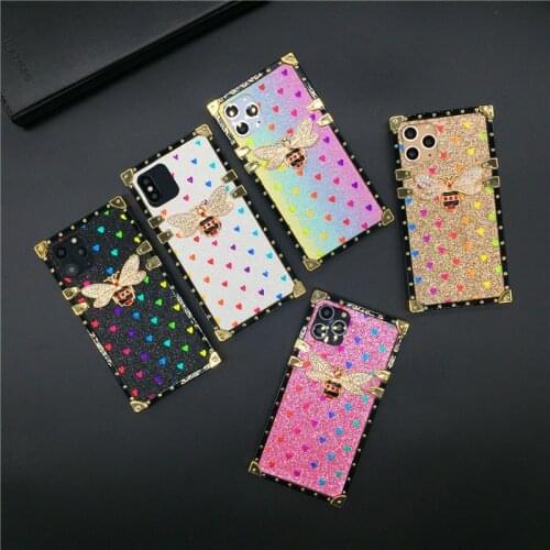 Luxury Brand Glitter Love Heart Bee Cover Soft Phone Cases Square Case for Motorola Moto G Play 2021 One 5G Ace G Power G Stylus