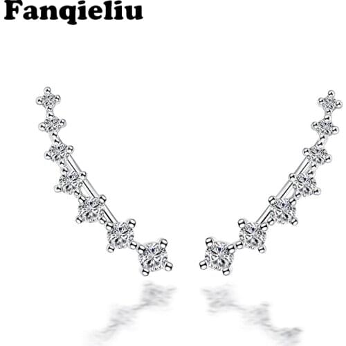 Fanqieliu Luxury Long Crystal Earrings Woman 2020 Fashion Rhinestone Real 925 Silver Stud Earrings For Women FQL20F20SE4
