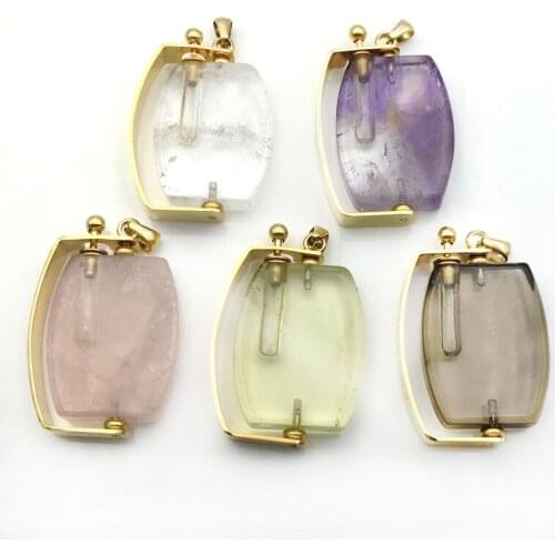 Natural gems Perfume Bottle rose quartzs citrines swing vial amethysts Essential Oils Diffuser rotate bottle for necklace making