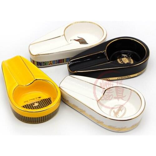 COHIBA Cigar Gadgets Ceramic Cigar Ashtray Single Cigar Holder Round Ash Slot 13 Color Yellow Tobacco Cigarette Ashtray Gift Box