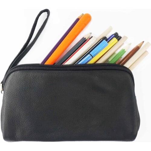 Classic daily genuine leather women handbags bag purse lady zip pouch wristlet cosmetic pencil bag
