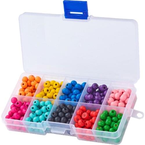 Round Painted Natural Wooden Beads Bulk 2mm Hole for DIY Crafts Jewelry