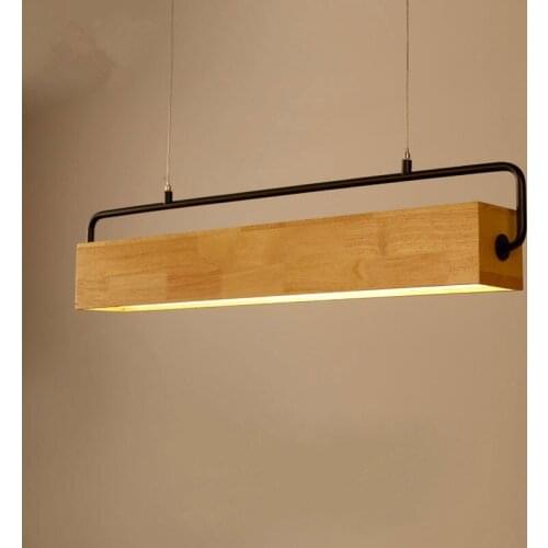 78/90cm Square Bar Wood LED Pendant Light Wire Fixture Modern Nordic Scandinavian Hanging Lamp for Dining Table Room Office