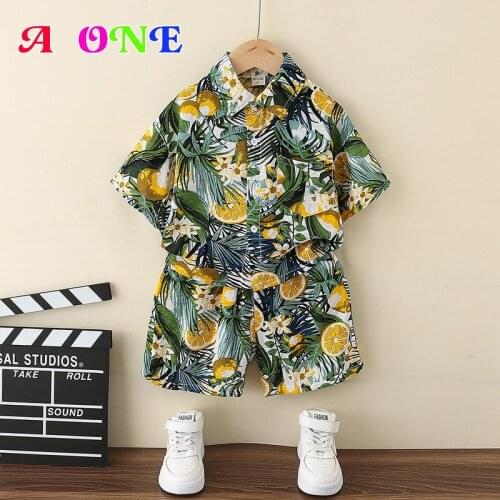 Summer boys set kids clothes baby clothing blouse +shorts 2 pcs set casual Vacation travel Beachwear 2T to 12 Yrs