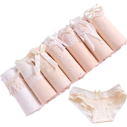 7Pcs/lot Underwear Womens Panties Sexy Cotton Briefs Seamless Underpant Solid Calcinhas Girl Panty Ladies Lace Panties Lingerie