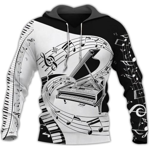 Latest piano 3D printing full set of unisex zipper shirt fashion Hoodie