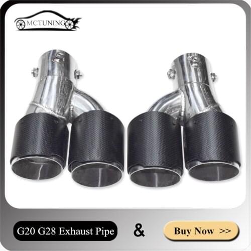 One Pair Car Parts End Tip 2020 For B-MW 3 Series G20 G28 Update To 325LI 330LI 2020 Carbon Stainless Exhaust Pipe Muffler Tip