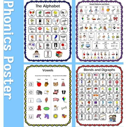 4 Pcs/ Set English Phonics Poster Classroom Decoration Teacher Teaching Card Learning English Educational Toys for Children