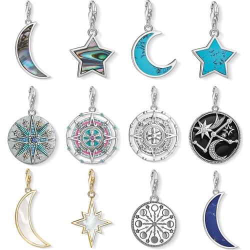 Eclipse Sun Moon Stars Calendar Charm Pendant for Jewelry Making Accessories 925 Sterling Silver DIY Bracelet Necklace Women Men