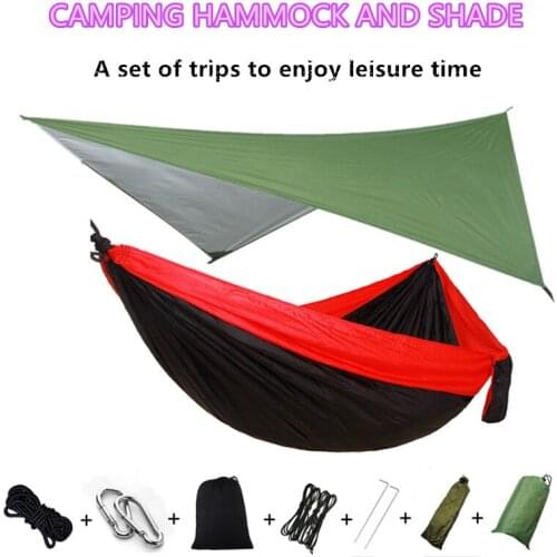 Portable Parachute Camping Hammock with Sun Shelter Hammocks Swing Hiking Hammock and Hammock Canopy Shade Rain Fly Combination