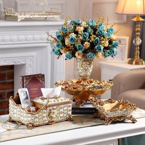 Luxurious Living Room Coffee Table Practical Accessories Creative Vase Tissue Box Fruit Plate