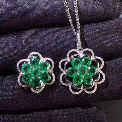 The Best engagement Gift Emerald jewelry set Natural Real Emerald 925 sterling silver 1pc Emerald pendant,1pc Emerald ring