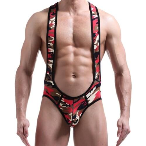 Sexy Mens Undershirt Mens Underwear Camouflage Sports Vest Sling Back Triangle Wrestling Suit Jumpsuit Tight Leotard Undershirt