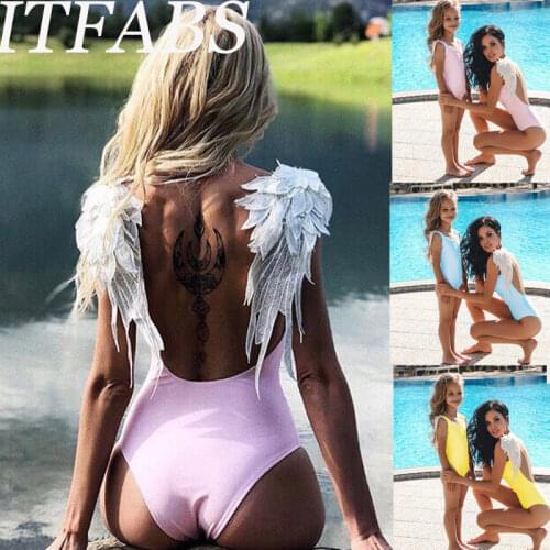 Family Matching Outfit Swimwear Mother Daughter Bikini Family Swimwear Sleeveless Solid Backless Bathing Suits Angel wings