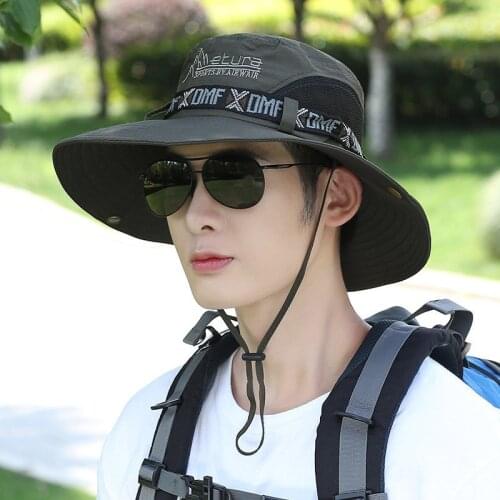 Summer UV Protection Sun Hats Men Women Outdoor Wide Brim Fishing Hat Breathable Mesh Bucket Hats For Male Panama Caps
