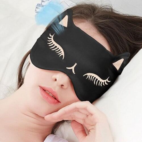 Cute Cat Eyelashes Embroidered Sleeping Eye Mask Women Girls Adjustable Strap Ice Gel Cold Pack Cool Compress Blindfold Eyeshade