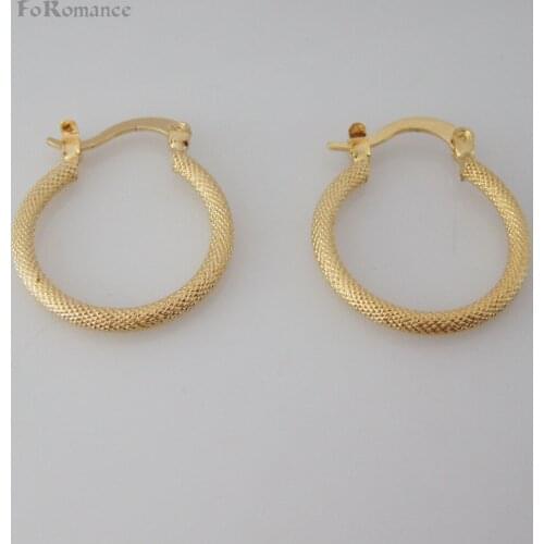 SCRUB SURFACE THREE STYLES ROUND SQUARE HOOP EARRING YELLOW GOLD COLOR HOOP DIAMETER ABOUT 20MM