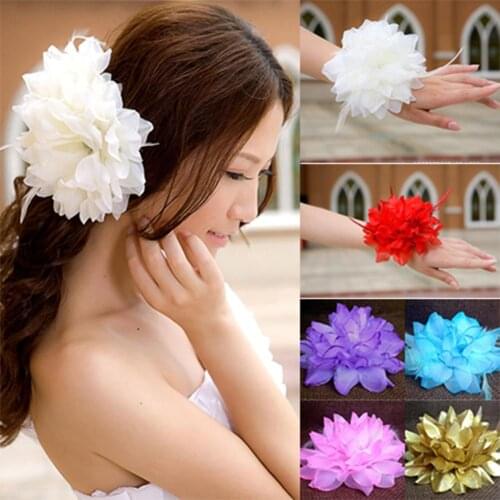 Bridal Wedding Party Flower Headband Elastic Pin Hair Wrist Band Corsage Decor