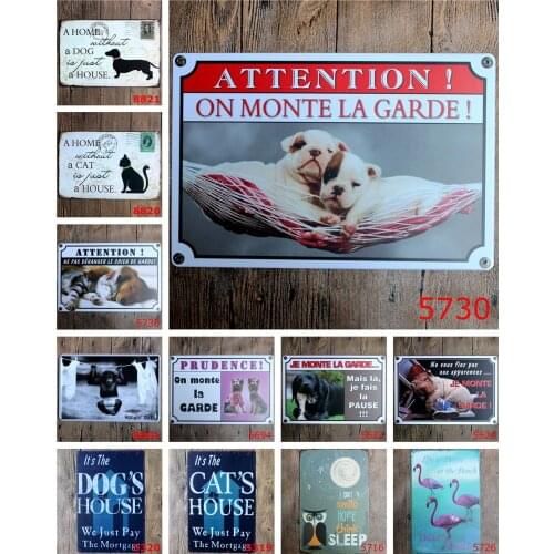 Vintage Metal Signs of Attention on Monte La Garde Cute Animal Lovely Dog Kitten Monkey Owl for Home Wall Decorative Kid Gift