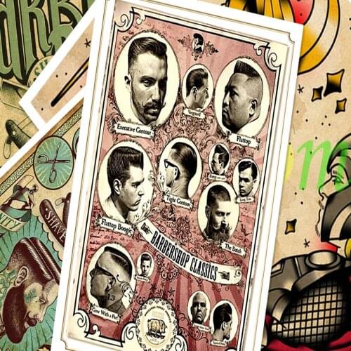 Vintage Hairdresser Tattoos Patterned Posters Kraft paper Interior Painting Restoring Wall Sticker Barber shop Home Decoration