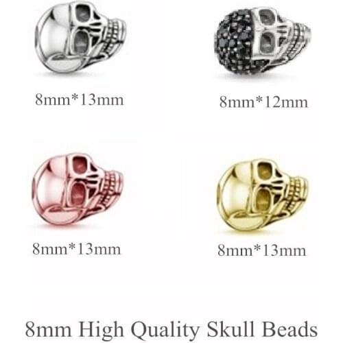 High Quality Silver Gold-color 8mm Skull Karma Beads Fit Bracelet Necklace, Punk Style DIY Bead Accessories For Jewelry Making