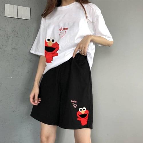 Harajuku Kawaii Cartoon 2 Piece Sets for Women Girls 2021 New Summer T Shirts and Shorts Suits Sports Students Korean Clothes
