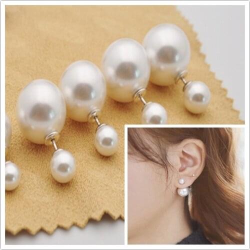 Women Fashion Piercing Double Size Pearl Studs Earrings Earrings Jewelry Fun