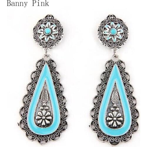 Bohemia Alloy Water Drop Pendant Studs Earrings For Women Ethnic Metal Statement Post Earrings Fashion Jewelry Pendientes Bijoux