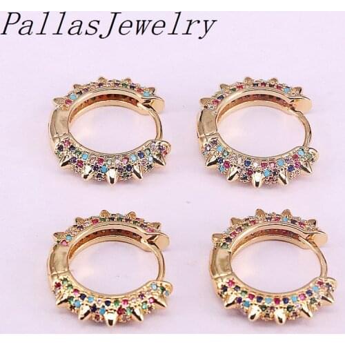 5pair Rainbow Cubic Zirconia Hoop Earrings For Women Round Circle Gold Earring Party Gift Womens Jewelry
