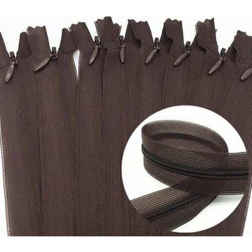 10pcs 3# coffee 28cm/30cm/40cm/50cm/60cm nylon invisible soft tulle coil Chiffon zipper sewing Silk Zippers