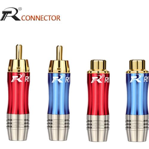 1pair/2pcs RCA Connector Wire male Plug gold plated audio adapter blue&red pigtail speaker plug for 8MM Cable