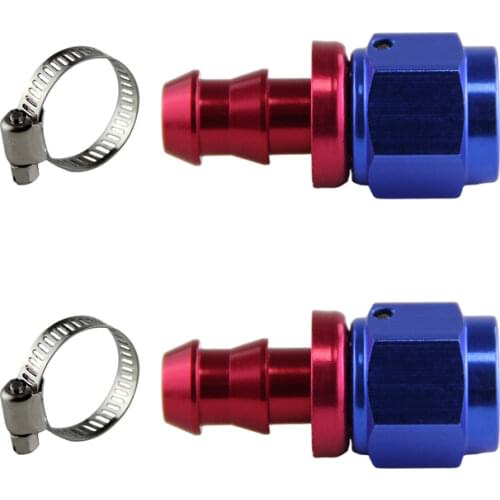 AN 6 Straight Push On Lock Socketless Oil Fuel Line Hose End Fitting Adapter BLUE & RED
