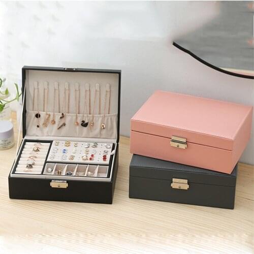 2021 New PU Leather Jewelry Necklace Earring Ring Storage Box Portable European-Style Multi-Function Packaging Box Women Gifts