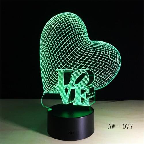 Lovely Heart 3D Night Lamp 7 Color Led Night Lamps Touch Led USB Table Lampar a Lampe Baby Sleeping Nightlight Party AW-077