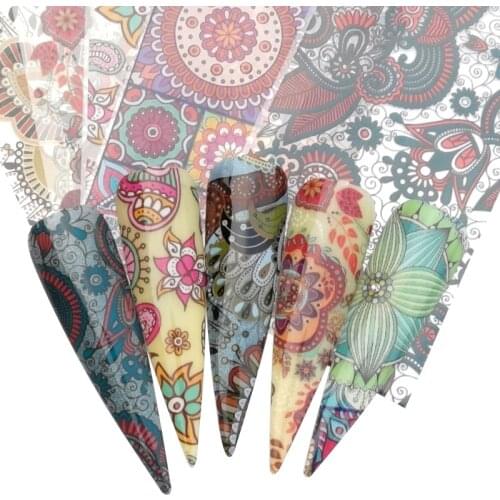FWC 5PCS Nail Foils Marble/Flower Series Pink Blue Foils Paper Nail Art Transfer Sticker Slide Nail Art Decals Nails Accessorie