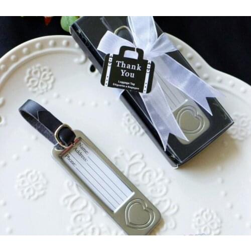 50pcs Silver Heart luggage tag wedding gifts in black gift box for Traveling Themed wedding souvenirs and Party Favors SN138