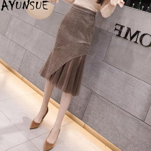 AYUNSUE Woman Skirts High Quality Female High Waist Skirt Spring Autumn Korean Fashion Plaid Skirt 2021 Slim Mujer Faldas