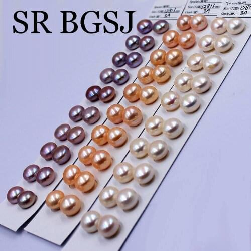 Free Shipping 10Pairs 12.5-13mm 3A Grade Wholesale Half Hole Button Natural Freshwater Pearl Earing Pendant Beads