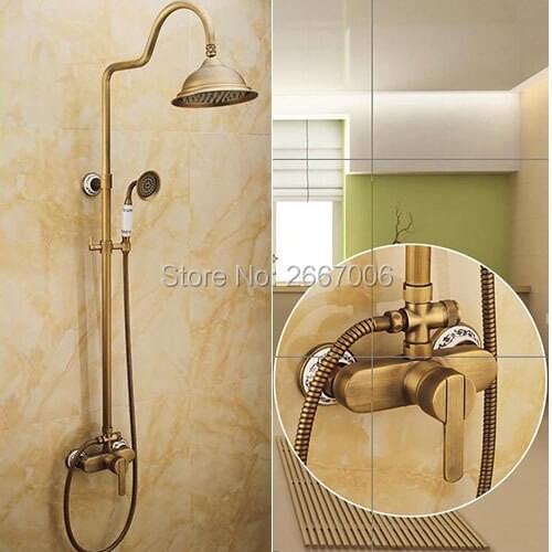 Shipping Free Waterfall Shower Set Luxury Design Ceramic Shower Solid Brass Faucet Antique Bronze Finish Home Improvement GI243