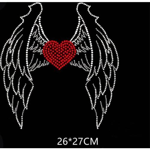 2pc/lot Angel wings heart hot fix rhinestone transfer motifs iron on crystal transfers design patches iron on patches