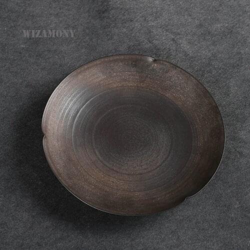 WIZAMONY Chinese Japanese Style Tea Saucers Tea Tray Rust Glaze Ceramic tea ceremony Heat-Insulating Tea Set teaset teaware