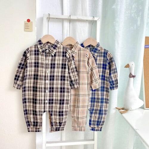 Baby Boys Romper Plaid Lapel newborn baby clothes