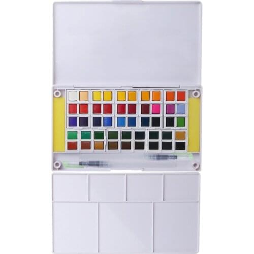 Travel Watercolour Paints Set 48 Colours Pocket Field Sketch Case with Mixing Palette 2 Water Brush Pens and 2 Sponges Perfect