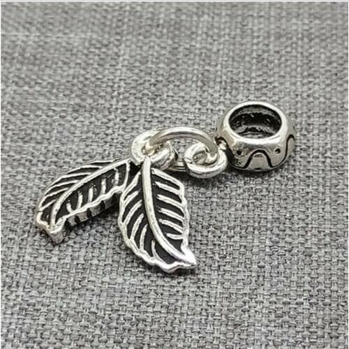 2 Pieces of 925 Sterling Silver Leaf Dangle Charms 4mm Hole Bracelet Charm