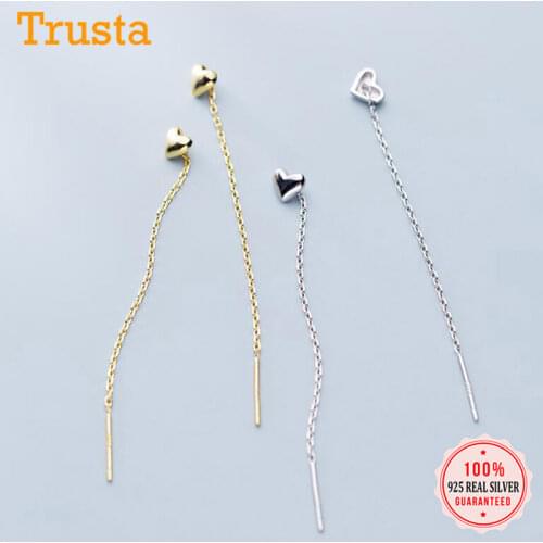 Trustdavis Genuine 925 Sterling Silver Smooth Surface Heart Linked 10cm Ear Line For Women Fashion Silver 925 Jewelry DS2172
